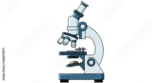 Illustration of a Detailed Optical Microscope for Scientific Research and Analysis within Laboratories and Educational Institutions