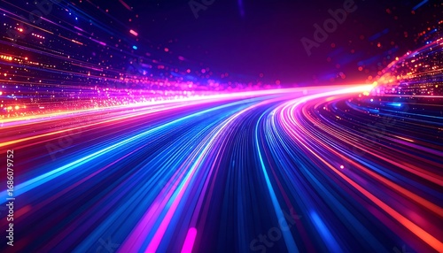 A vibrant, digital road of light