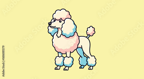 Adorable Cartoon Poodle with Fluffy Pastel-Colored Fur and Playful Expression Highlighting Lightheartedness and Charm