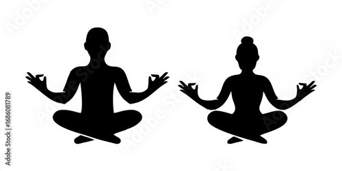 Man and Woman Meditation Silh...