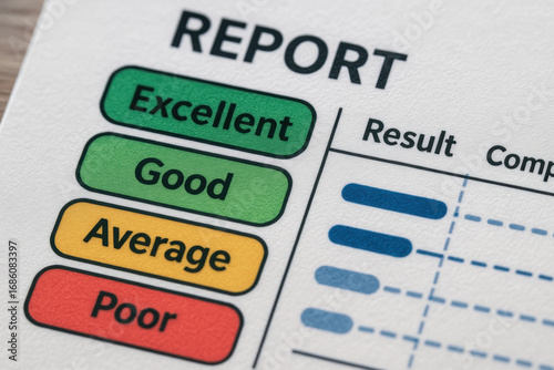 Report test result comparison industry with excellent good average poor rating for business performance analysis