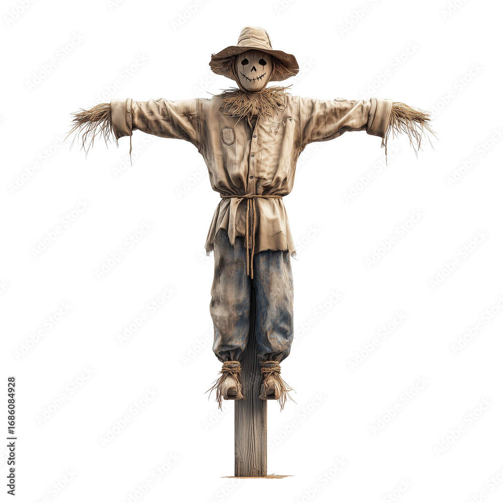 Obraz premium Traditional scarecrow on wooden post