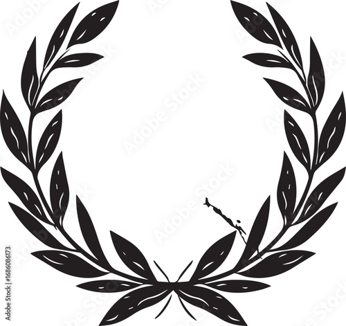 Laurel Wreath Silhouette: An elegant laurel wreath, symbol of victory and honor, exquisitely crafted with intricate details, perfect for conveying prestige and achievement.