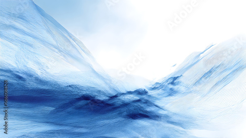 Abstract flowing blue energy waves on a white background.