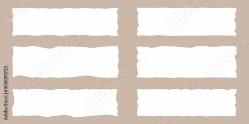 Six blank white torn paper rectangles arranged in a grid on a neutral background