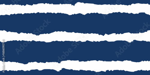 Abstract horizontal stripes with torn paper edges in dark blue and white