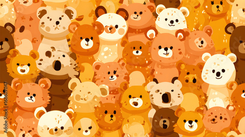 Adorable collection of cute cartoon teddy bear faces in a seamless pattern.
