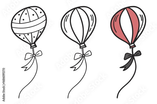 Three balloons with bows string outline