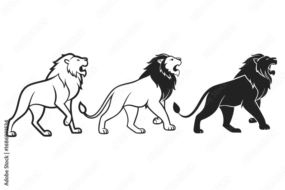 Fototapeta premium Three lions roaring with transparent background mane