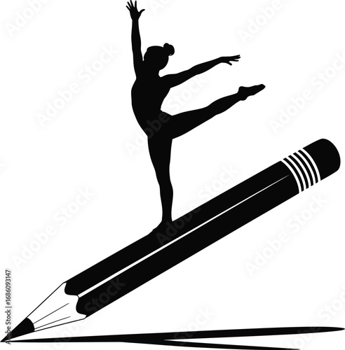 Elegant ballerina balancing gracefully on a pencil silhouette