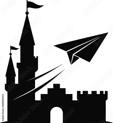 Majestic medieval castle outline silhouette design
