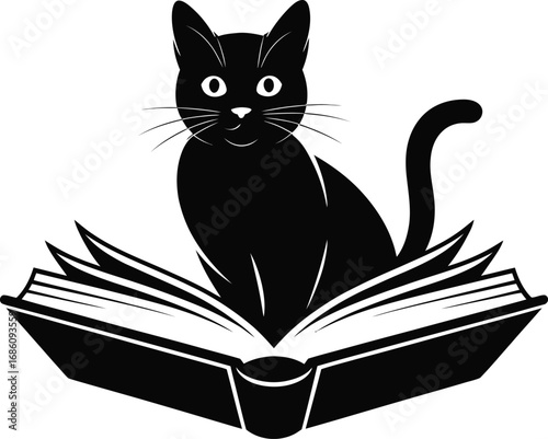 A cat reading a book silhouette design