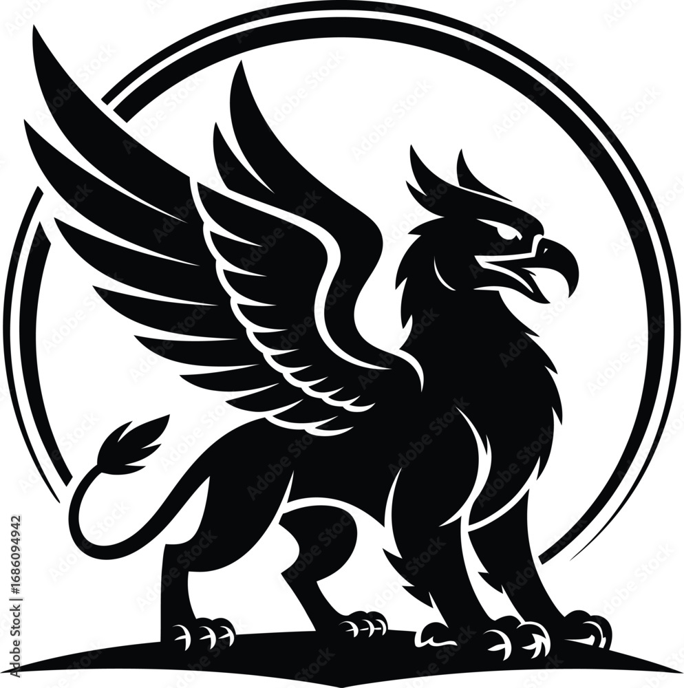 Obraz premium Majestic griffin with wings outstretched silhouette