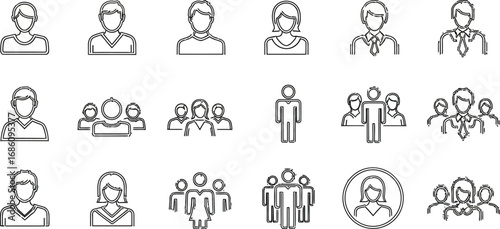 Diverse team icons represent people groups and individual profiles for business and communication concepts