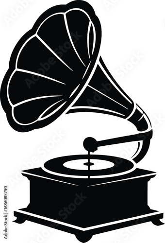 Classic vintage gramophone with large horn silhouette