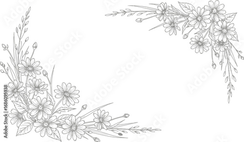 Elegant floral corner design with delicate daisies and greenery, perfect for invitations and borders