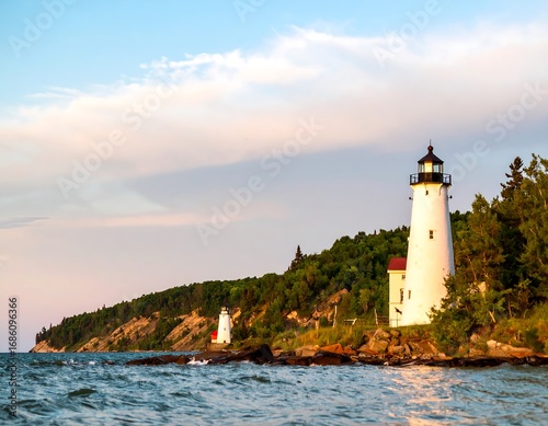 Wallpaper Mural Two lighthouses on a tranquil shore at sunset Torontodigital.ca