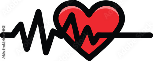 Heartbeat icon featuring a red heart and a heartbeat line, symbolizing health and vitality.