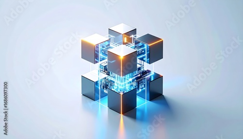 A modular quantum processor sculpture with geometric blocks interlinked by light beam 