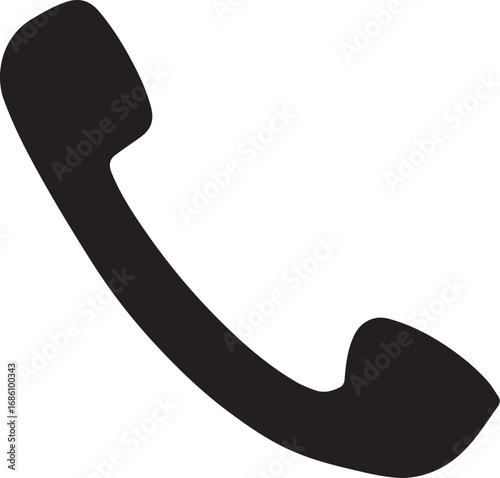 Black silhouette of traditional landline telephone handset with curved shape symbolizing communication and phone calls
