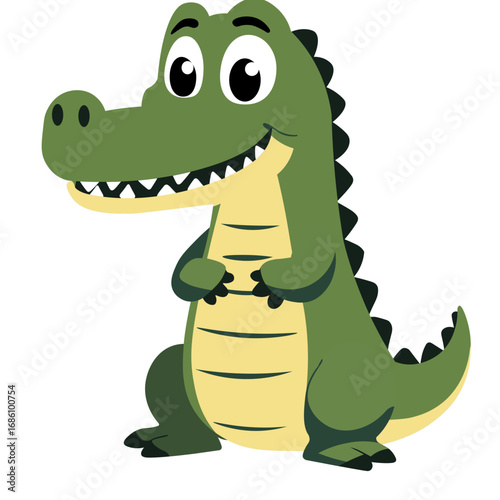 2d illustration cartoon crocodile with open mouth, sharp teeth, and friendly look. Ideal for jungle themes, books, nature, and playful designs.
