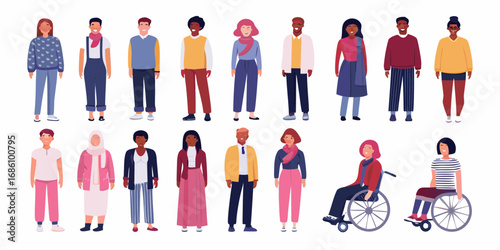 Diverse group of people standing together showcasing various ethnicities ages and abilities