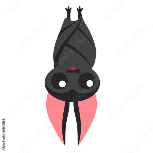2d illustration vampire bat character with red cape and fangs, cartoon style, designed for Halloween themes, kids books, or spooky illustrations.
