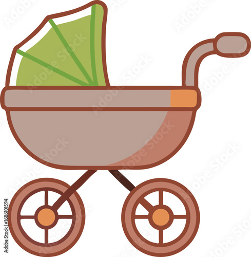 Baby carriage icon in a simple vector style, representing a stroller for infants.