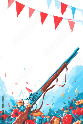 Artistic Illustration of an Ornate Vintage Double Barreled Shotgun.