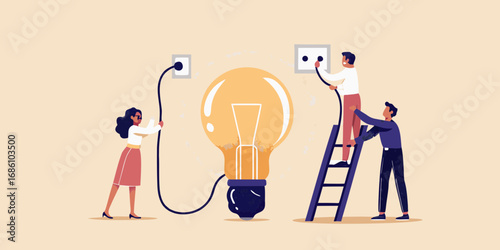 Teamwork and collaboration to bring a bright idea to life with a giant light bulb