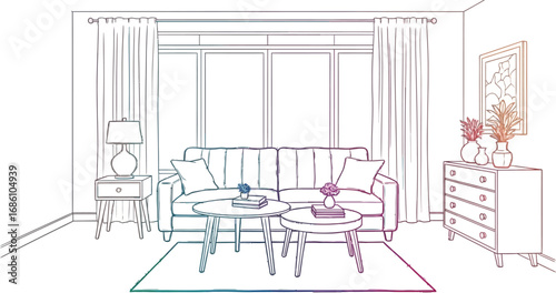 Create your dream living space with this trendy modern furniture layout and bring your interior design to life