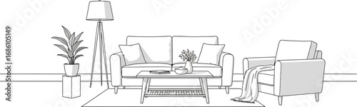 Stylish living room interior design with modern furniture and decor for a comfortable lifestyle visual
