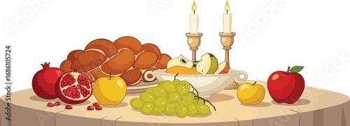 Celebrate Sukkot with traditional challah bread, pomegranates, apples and glowing candlelight