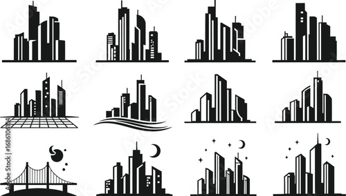 Unique skyline logo set perfect for real estate and urban development branding projects and innovative city designs