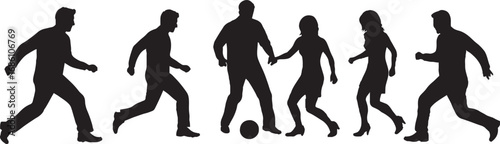Dynamic People Silhouettes Walking Playing Soccer and Couple Holding Hands Vector