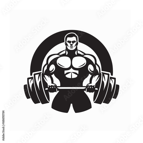 Strongman Powerlifting Logo Muscle Man with Barbell Vector