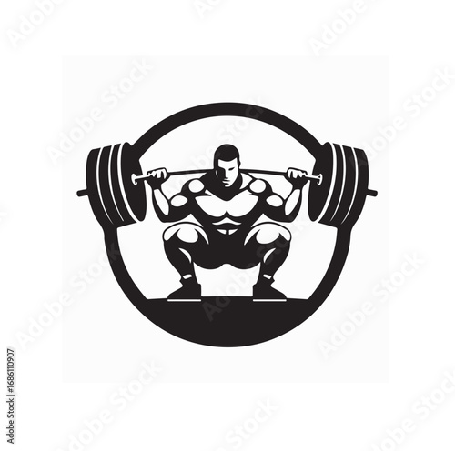 Powerlifting Logo with Muscular Man Holding Barbell Vector Design