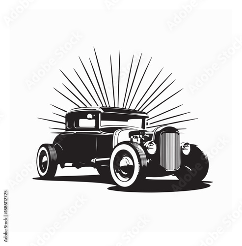 Classic Hot Rod Silhouette vector. Retro Car Vector Design on white background.