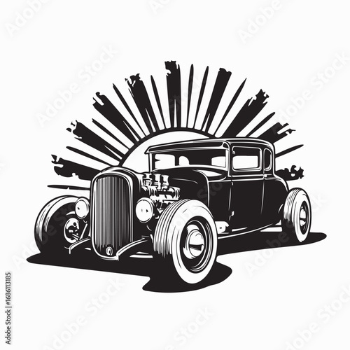 Vintage Hot Rod Car Silhouette Vector Illustration on white background