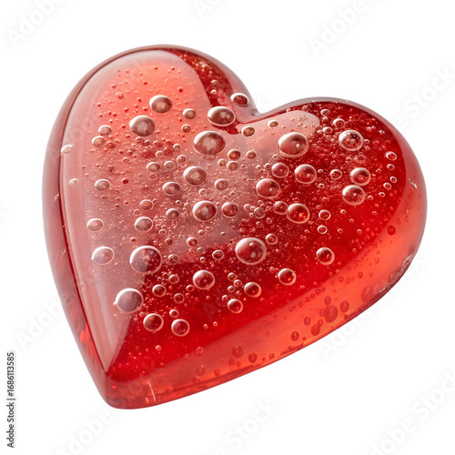 Red Glass Heart with Water Droplets: Valentine's Day, Love, Romance, Decoration on transparent background