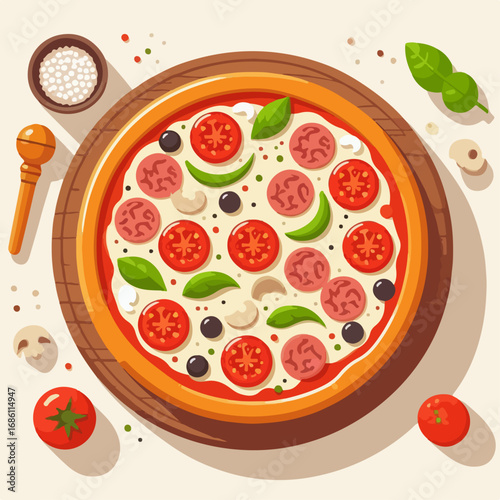 flat illustration of delicious pizza