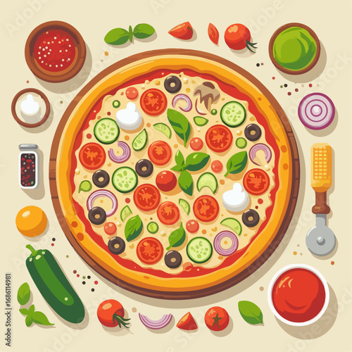 flat illustration of delicious pizza
