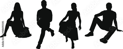 Seated Man and Woman Silhouette Vector Set for Pose Reference, Fashion Illustration, Character Design, Art Projects, and Posture Study
