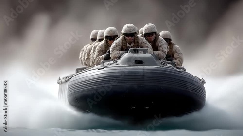 Special Forces Advance at High Speed in Assault Boat