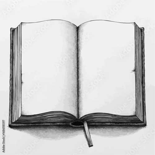 Realistic drawing of an open book with a bookmark on a white background representing education concept
