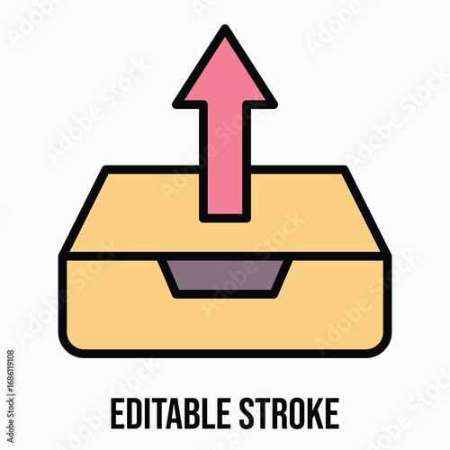 Outgoing Mail Inbox Tray Isolated Vector Lineal Color Style Icon, Editable Stroke