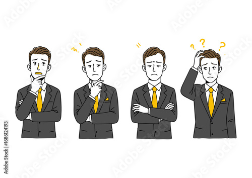 Doubtful Decisions A Series of Contemplative Businessmen Pondering Dilemmas