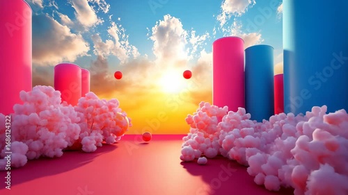 Abstract Colorful Landscape with Clouds.