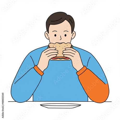 Man Enjoying a Sandwich A Casual Lunch Scene Depicting Simple Pleasures
