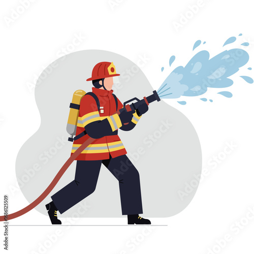 A firefighter in uniform spraying water from a hose to extinguish a fire.